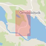 Karta som med röd fyrkant ramar in Järnvägsgatan, Härnösand, Juniskärsvägen, Sundsvall, Modovägen, Örnsköldsvik, Västernorrlands län