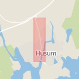 Karta som med röd fyrkant ramar in Husum, Fabriksvägen, Örnsköldsvik, Västernorrlands län