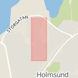 Karta som med röd fyrkant ramar in Sandviksvägen, Holmsund, Umeå, Västerbottens län