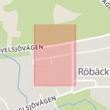 Karta som med röd fyrkant ramar in Röbäck, Kravattvägen, Umeå, Västerbottens län