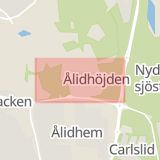Karta som med röd fyrkant ramar in Ålidhöjd, Tomteborondellen, Umeå, Västerbottens län