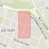 Karta som med röd fyrkant ramar in Blå Vägen, Öst På Stan, Umeå, Tomtebo, Högsta, Västerbottens län