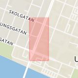 Karta som med röd fyrkant ramar in Västra Esplanaden, Kungsgatan, Östra Kyrkogatan, Umeå, Västerbottens län