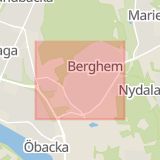 Karta som med röd fyrkant ramar in Berghem, Väst På Stan, Umeå, Västerbottens län