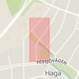 Karta som med röd fyrkant ramar in Stenmarksvägen, Bäckvägen, Haga, Umeå, Västerbottens län
