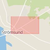 Karta som med röd fyrkant ramar in Storgatan, Strömsund, Jämtlands län