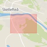 Karta som med röd fyrkant ramar in Västerbotten, Lycksele, Skellefteå, Skelleftehamn, Anderstorp, Västerbottens län