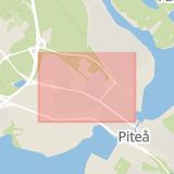 Karta som med röd fyrkant ramar in Nygatan, Piteå, Norrbottens län