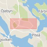 Karta som med röd fyrkant ramar in Norra Ringen, Öjebyn, Piteå, Luleå, Norrbottens län