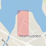 Karta som med röd fyrkant ramar in Malmudden, Luleå, Kiruna, Norrbottens län