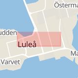 Karta som med röd fyrkant ramar in Luleå, Storgatan, Kiruna Kommun, Notviken, Norrbottens län