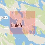 Karta som med röd fyrkant ramar in Östermalm, Innergatan, Orange, Luleå, Piteå, Älvsbyn, Norrbottens län