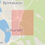 Karta som med röd fyrkant ramar in Ormbergsvägen, Luleå, Norrbottens län