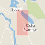 Karta som med röd fyrkant ramar in Prästholmen, Lulevägen, Boden, Norrbottens län