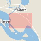 Karta som med röd fyrkant ramar in Vittjärv, Skäretvägen, Boden, Norrbottens län