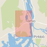 Karta som med röd fyrkant ramar in Mattila, Västra Esplanaden, Korpikylä, Haparanda, Norrbottens län