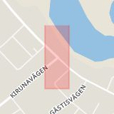 Karta som med röd fyrkant ramar in Kyrkvägen, Töre, Kalix, Vittangi, Kiruna, Norrbottens län