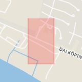 Karta som med röd fyrkant ramar in Dalabadet, Dalköpinge Strandväg, Trelleborg, Skåne län