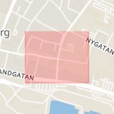 Karta som med röd fyrkant ramar in Algatan, Trelleborg, Skåne län