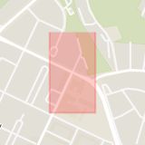 Karta som med röd fyrkant ramar in Hedvägen, Johan Kocksgatan, Trelleborg, Skåne län