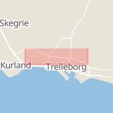Karta som med röd fyrkant ramar in Hedvägen, Trelleborg, Skåne län