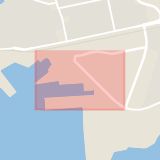 Karta som med röd fyrkant ramar in Bornholmsgatan, Ystad, Skåne län