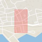 Karta som med röd fyrkant ramar in Hamngatan, Ystad, Skåne län