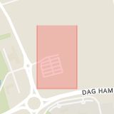 Karta som med röd fyrkant ramar in Almelundsvägen, Ystad, Skåne län