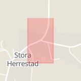Karta som med röd fyrkant ramar in Stora Herrestad, Ystad, Skåne län