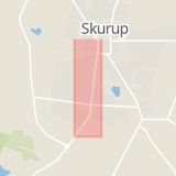 Karta som med röd fyrkant ramar in Södergatan, Skurup, Skåne län