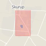 Karta som med röd fyrkant ramar in Kyrkogatan, Skurup, Skåne län