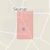 Karta som med röd fyrkant ramar in Kyrkogatan, Skurup, Skåne län