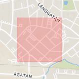 Karta som med röd fyrkant ramar in Storgatan, Svedala, Skåne län