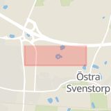 Karta som med röd fyrkant ramar in Industrigatan, Svedala, Skåne län