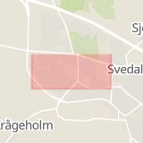 Karta som med röd fyrkant ramar in Malmövägen, Svedala, Skåne län