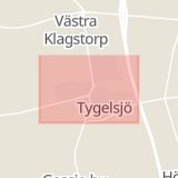 Karta som med röd fyrkant ramar in Tygelsjö, Petersborg, Malmö, Skåne län