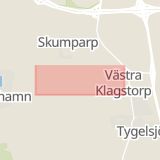 Karta som med röd fyrkant ramar in Klagshamn, Borrebackevägen, Västra Klagstorp, Malmö, Skåne län