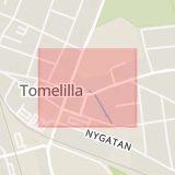 Karta som med röd fyrkant ramar in Östergatan, Tomelilla, Skåne län