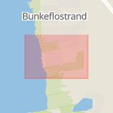 Karta som med röd fyrkant ramar in Strandhem, Bunkeflostrand, Malmö, Skåne län