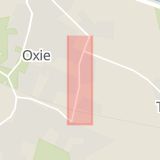 Karta som med röd fyrkant ramar in Oshögavägen, Oxie, Malmö, Skåne län