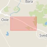 Karta som med röd fyrkant ramar in Ystad, Svedala, Skåne län