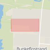 Karta som med röd fyrkant ramar in Bunkeflostrand, Ängsdalsvägen, Malmö, Skåne län