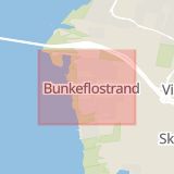 Karta som med röd fyrkant ramar in Bunkeflostrand, Malmö, Skåne län