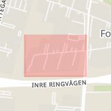 Karta som med röd fyrkant ramar in Docentgatan, Fosie, Malmö, Skåne län