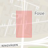 Karta som med röd fyrkant ramar in Gullviksborg, Gymnasistgatan, Eriksfältsgatan, Malmö, Skåne län