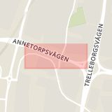 Karta som med röd fyrkant ramar in Inre Ringvägen, Trelleborgsvägen, Trafikplats Lindeborg, Malmö, Skåne län