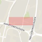 Karta som med röd fyrkant ramar in Velandergatan, Malmö, Skåne län