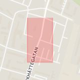 Karta som med röd fyrkant ramar in Munkhättegatan, Bokhagegatan, Berguvsgatan, Malmö, Skåne län