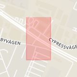 Karta som med röd fyrkant ramar in Ystadvägen, Cypressvägen, Malmö, Skåne län