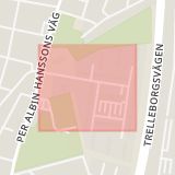 Karta som med röd fyrkant ramar in Kulladalsgatan, Malmö, Skåne län
